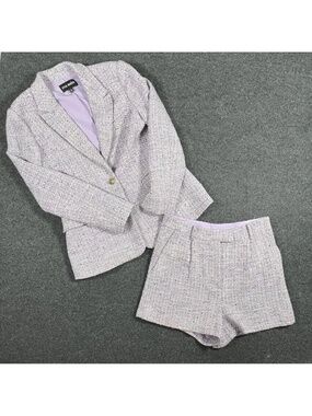 Steve Madden Lilac Purple Tweed Blazer and Shorts 2 Piece Set Suit Sz L